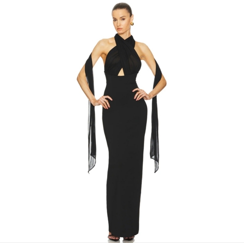 Helsa The Amber Sheer Bodice Maxi Dress In Black Size S - Picture 2 of 12